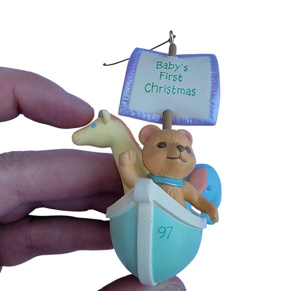 Vintage Baby Ornament Animal Boat with Sail Pastel Nursery Decor 1990s - Picture 1 of 10